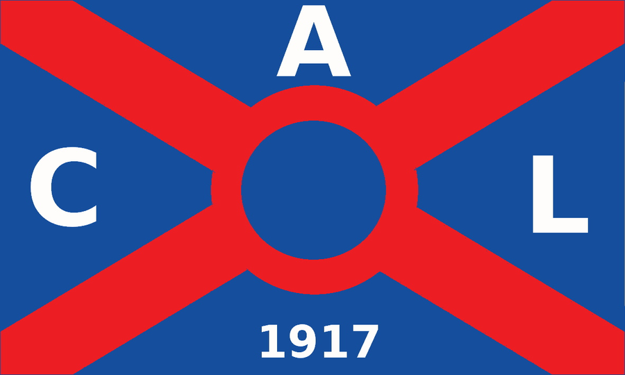 Escudo del Lito cuadrado: cruz roja en aspa sobre fondo azul, con las iniciales C A L y el año 1917