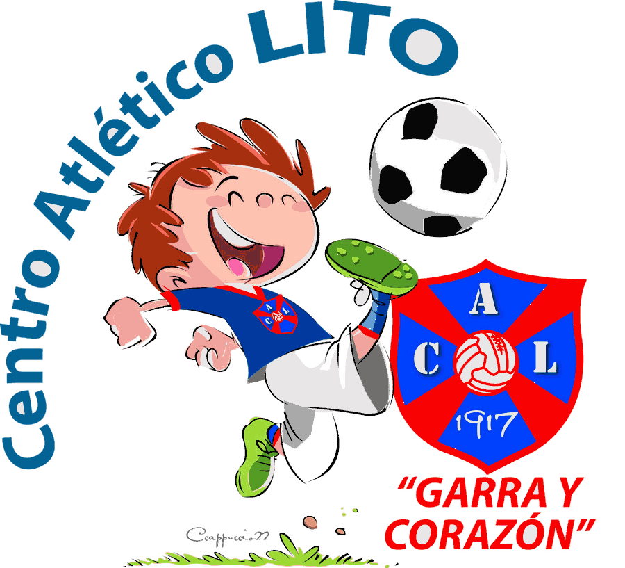 Mascota del Centro Atlético Lito: un chico de camiseta azulgrana pateando una pelota